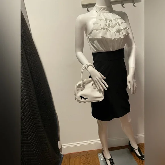 NWT black & white dress w/ ruffle chiffon top, size 3 - Picture 7 of 8